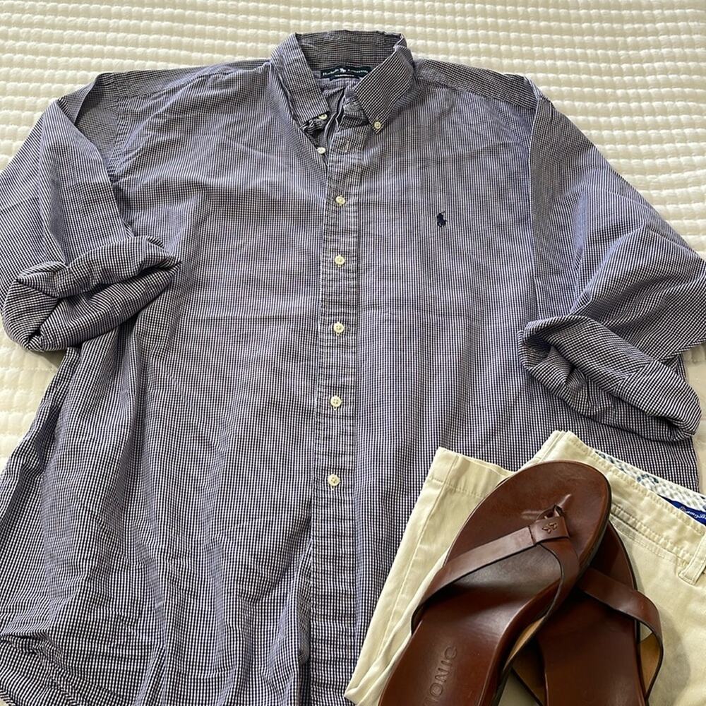 Men's Ralph Lauren Blue/White Yarmouth Long Sleeve Button Down Shirt Size 18